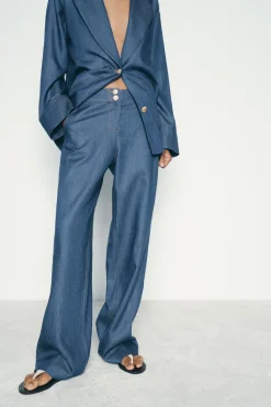 New PANTALÓN ANCHO EFECTO DENIM Mujer Jeans|Pantalones