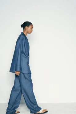 New PANTALÓN ANCHO EFECTO DENIM Mujer Jeans|Pantalones