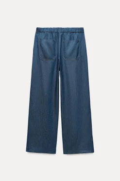 New PANTALÓN ANCHO EFECTO DENIM Mujer Jeans|Pantalones