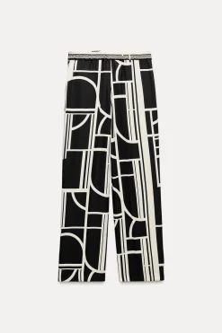 New PANTALÓN ANCHO ESTAMPADO GEOMÉTRICO Mujer Pantalones