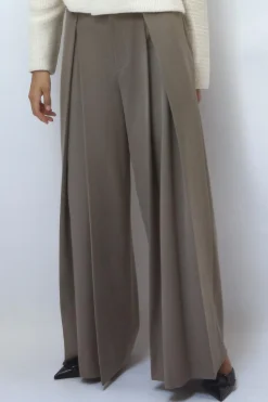 Hot PANTALÓN ANCHO PLIEGUES CINTURÓN Mujer Pantalones