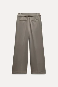 Hot PANTALÓN ANCHO PLIEGUES CINTURÓN Mujer Pantalones