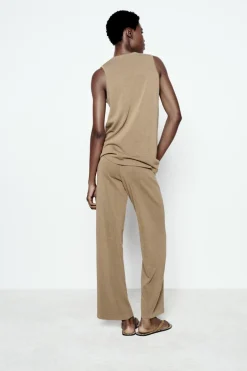 New PANTALÓN ANCHO PUNTO Mujer Pantalones|Cárdigan / Jerséis