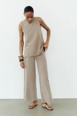 Discount PANTALÓN ANCHO SOFT PIQUÉ Mujer Pantalones