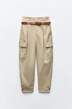 Fashion PANTALÓN CARGO PAPERBAG CINTURÓN Mujer Pantalones