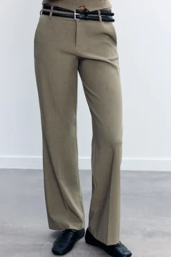 Discount PANTALÓN CINTURÓN DOBLE TIRO BAJO Mujer Pantalones