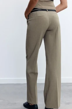 Discount PANTALÓN CINTURÓN DOBLE TIRO BAJO Mujer Pantalones