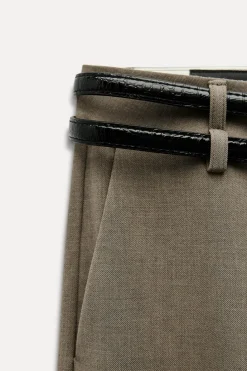 Discount PANTALÓN CINTURÓN DOBLE TIRO BAJO Mujer Pantalones