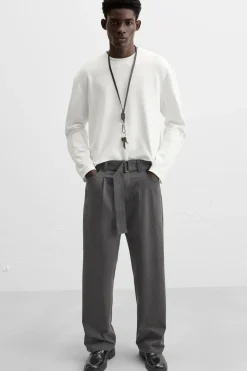 Clearance PANTALÓN CINTURÓN PLIEGUES Hombre Pantalones