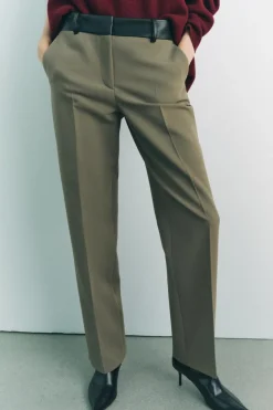 Best PANTALÓN COMBINADO CINTURA EFECTO PIEL Mujer Pantalones