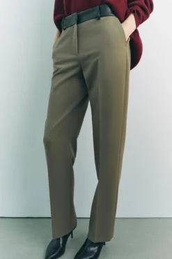 Best PANTALÓN COMBINADO CINTURA EFECTO PIEL Mujer Pantalones