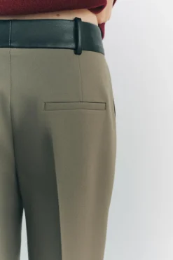 Best PANTALÓN COMBINADO CINTURA EFECTO PIEL Mujer Pantalones