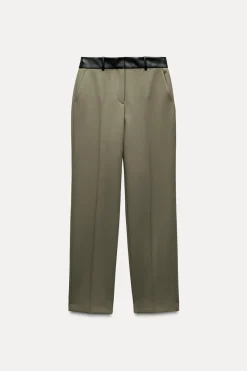 Best PANTALÓN COMBINADO CINTURA EFECTO PIEL Mujer Pantalones