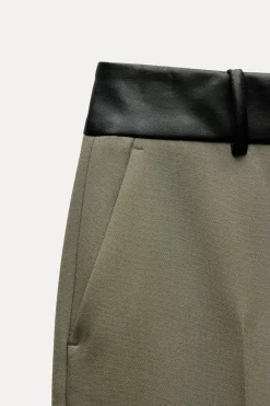 Best PANTALÓN COMBINADO CINTURA EFECTO PIEL Mujer Pantalones