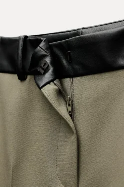 Best PANTALÓN COMBINADO CINTURA EFECTO PIEL Mujer Pantalones