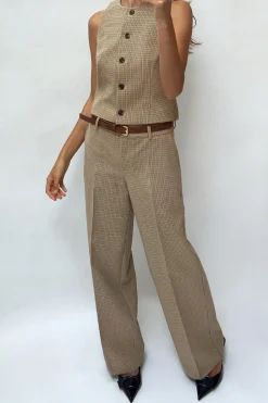 Hot PANTALÓN CUADROS CINTURÓN Mujer Pantalones