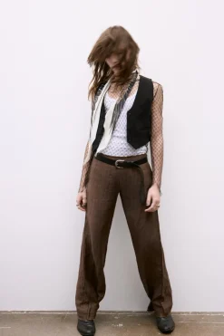 Best PANTALÓN EFECTO ARRUGADO CON LINO Mujer Pantalones