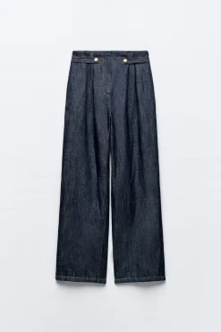 Best PANTALÓN EFECTO DENIM WIDE LEG CON LINO Mujer Pantalones