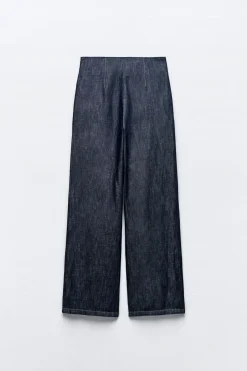 Best PANTALÓN EFECTO DENIM WIDE LEG CON LINO Mujer Pantalones