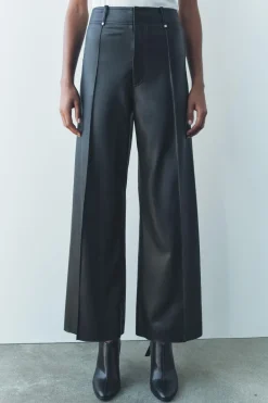 New PANTALÓN EFECTO PIEL WIDE LEG ZW COLLECTION Mujer Jeans|Pantalones