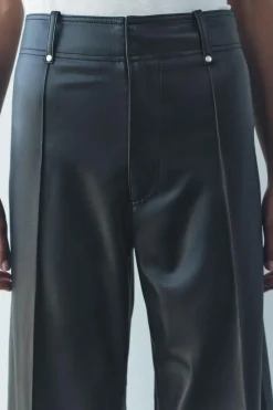 New PANTALÓN EFECTO PIEL WIDE LEG ZW COLLECTION Mujer Jeans|Pantalones