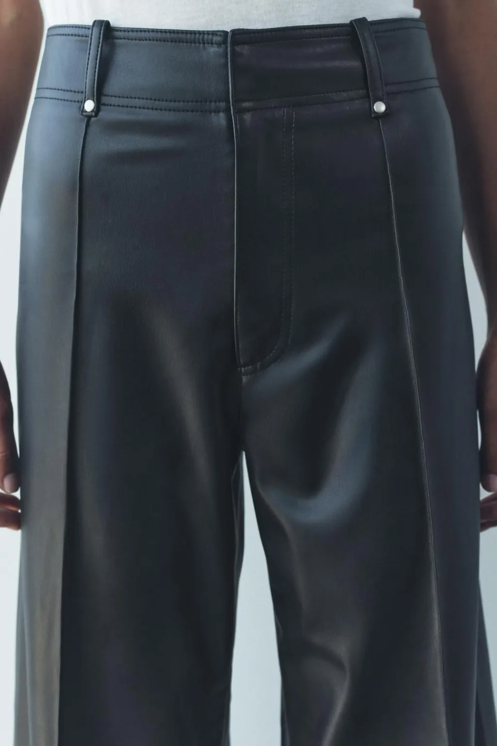 New PANTALÓN EFECTO PIEL WIDE LEG ZW COLLECTION Mujer Jeans|Pantalones