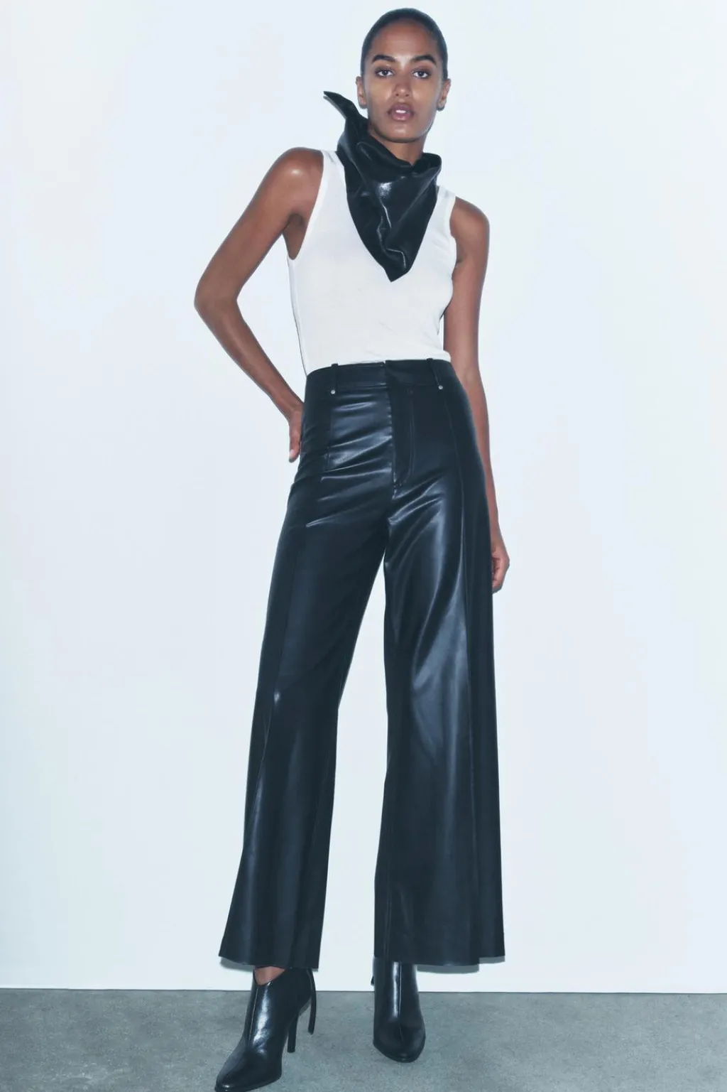 New PANTALÓN EFECTO PIEL WIDE LEG ZW COLLECTION Mujer Jeans|Pantalones