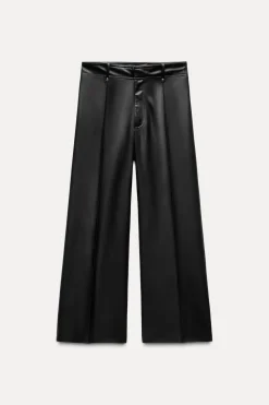 New PANTALÓN EFECTO PIEL WIDE LEG ZW COLLECTION Mujer Jeans|Pantalones