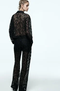 Best PANTALÓN ENCAJE LENTEJUELAS Mujer Pantalones