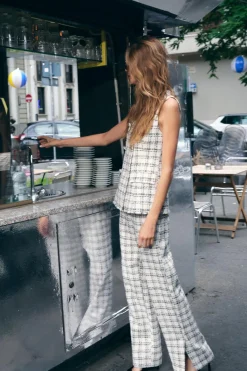 Sale PANTALÓN ESTRUCTURA CUADROS Mujer Pantalones