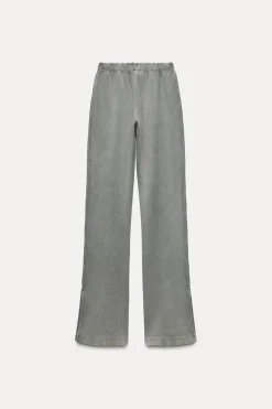 Outlet PANTALÓN FLARE INTERLOCK EFECTO LAVADO Mujer Pantalones