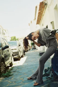 New PANTALÓN FLARE RIB EFECTO LAVADO Mujer Pantalones