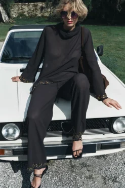 Best PANTALÓN FLUIDO ABALORIOS ZW COLLECTION Mujer Pantalones