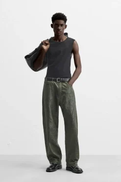 Clearance PANTALÓN PIEL EFECTO ARRUGADO Hombre Piel|Pantalones