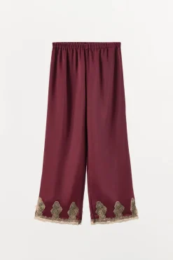 Discount PANTALÓN PIJAMERO SATINADO ENCAJE Mujer Pantalones|Lenceria