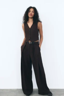 New PANTALÓN PLIEGUES CINTURÓN Mujer Pantalones