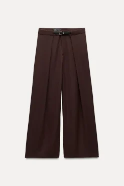 New PANTALÓN PLIEGUES CINTURÓN Mujer Pantalones