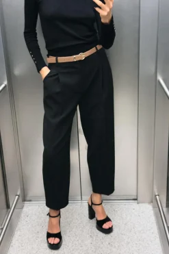 Online PANTALÓN PLIEGUES CINTURÓN Mujer Pantalones