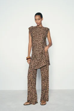 Fashion PANTALÓN PUNTO ESTAMPADO ANIMAL Mujer Pantalones|Cárdigan / Jerséis