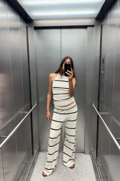 Outlet PANTALÓN RAYAS PUNTO CORTADO Mujer Pantalones