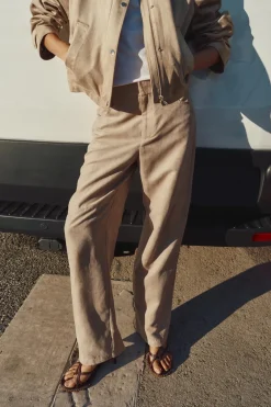 Discount PANTALÓN RECTO EFECTO ANTE Mujer Pantalones