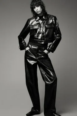 Hot PANTALÓN RECTO EFECTO PIEL Mujer Pantalones