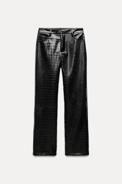 Hot PANTALÓN RECTO EFECTO PIEL Mujer Pantalones