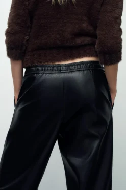 Fashion PANTALÓN RECTO EFECTO PIEL Mujer Pantalones