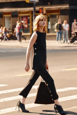 Online PANTALÓN RECTO PUNTO BOTONES LATERALES Mujer Pantalones|Cárdigan / Jerséis