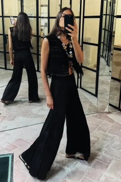 Discount PANTALÓN SATINADO EFECTO ARRUGADO Mujer Pantalones