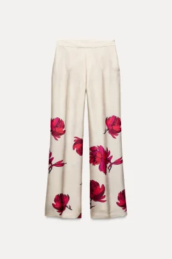 Online PANTALÓN SATINADO ESTAMPADO FLORAL Mujer Pantalones