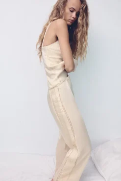 Clearance PANTALÓN SATINADO PUNTILLA Mujer Pantalones