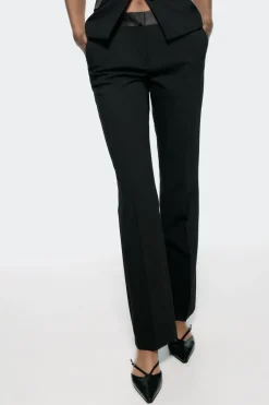 Hot PANTALÓN SMOKING CINTURA COMBINADA SATINADA Mujer Pantalones