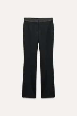 Hot PANTALÓN SMOKING CINTURA COMBINADA SATINADA Mujer Pantalones